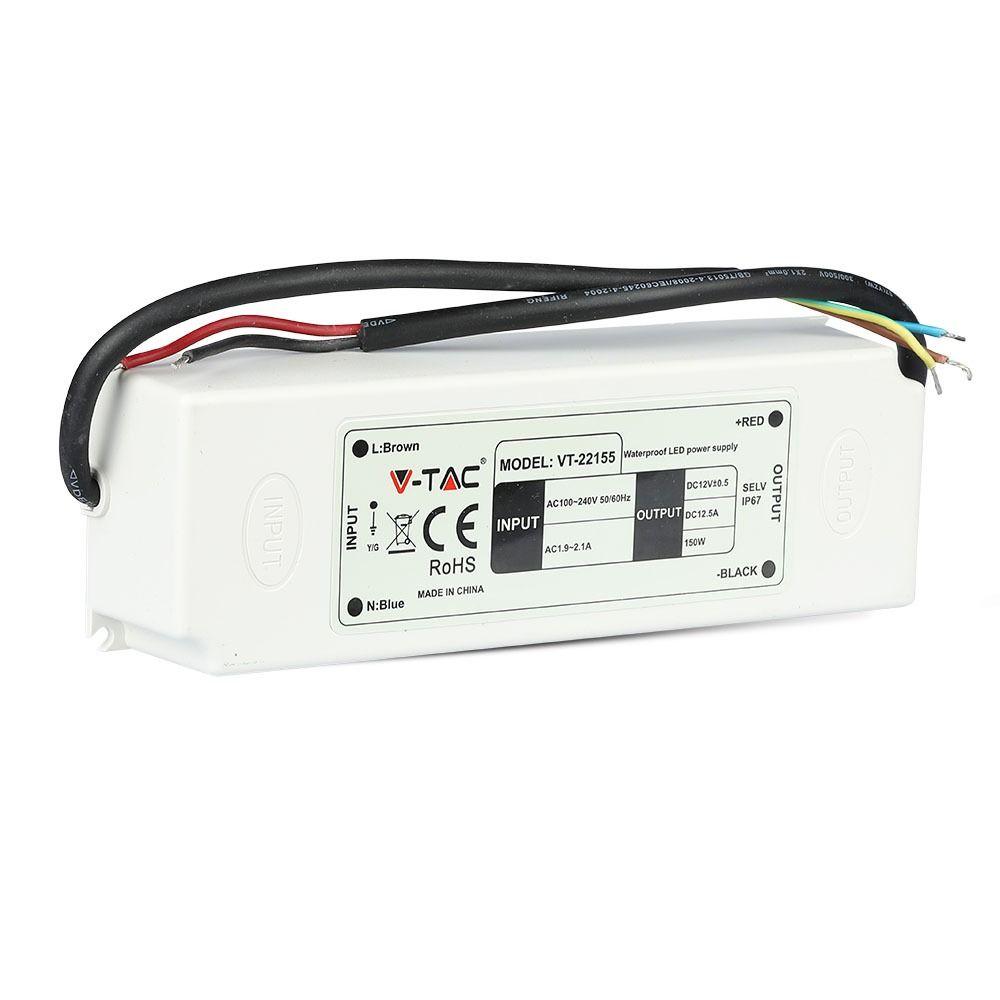 VT-22155 150W LED PLASTIC SLIM POWER SUPPLY 12V IP67,5 YRS WTY