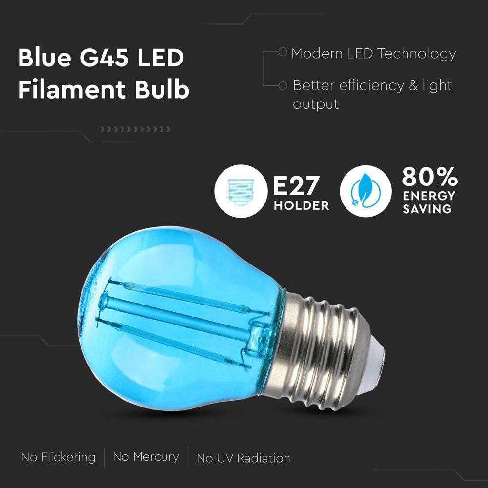 2W G45 Żarówka LED Filament, Niebieski, Trzonek:E27, VTAC, SKU 7412