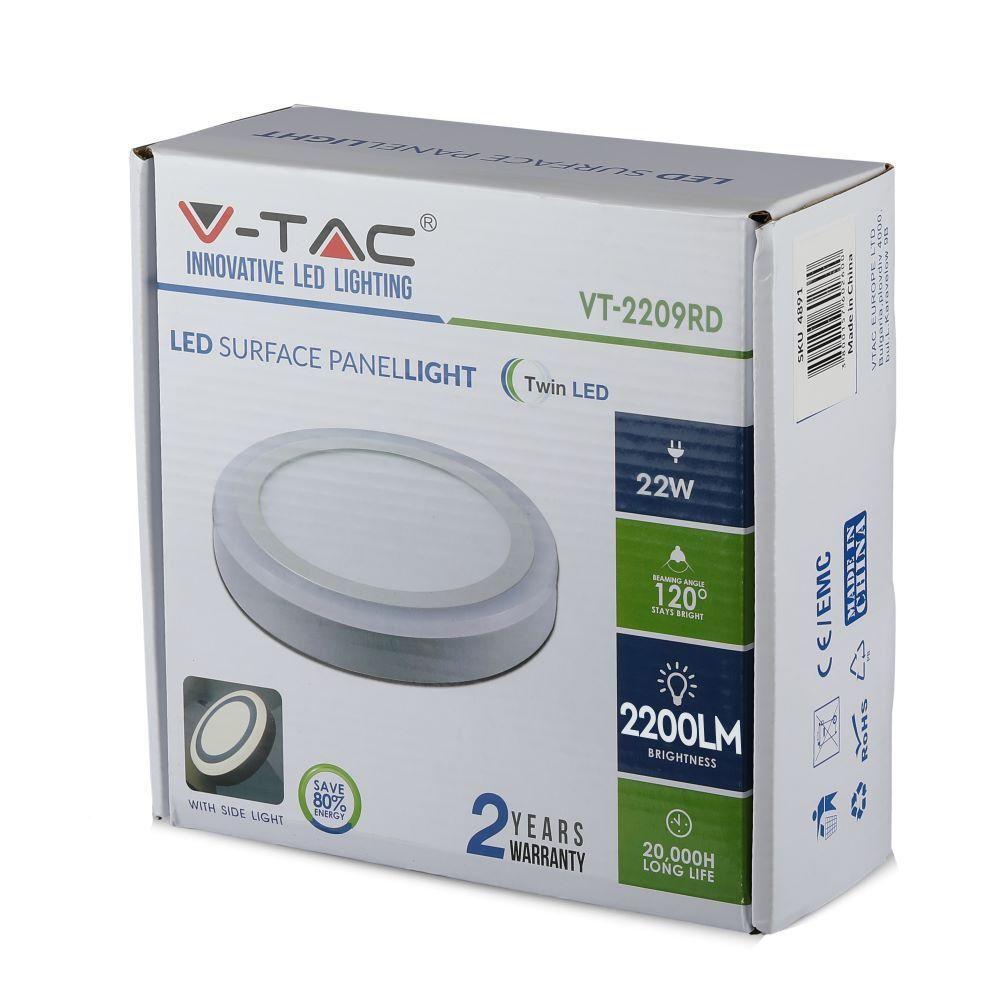 VT-2209 22W LED SURFACE PANEL 6400K ROUND