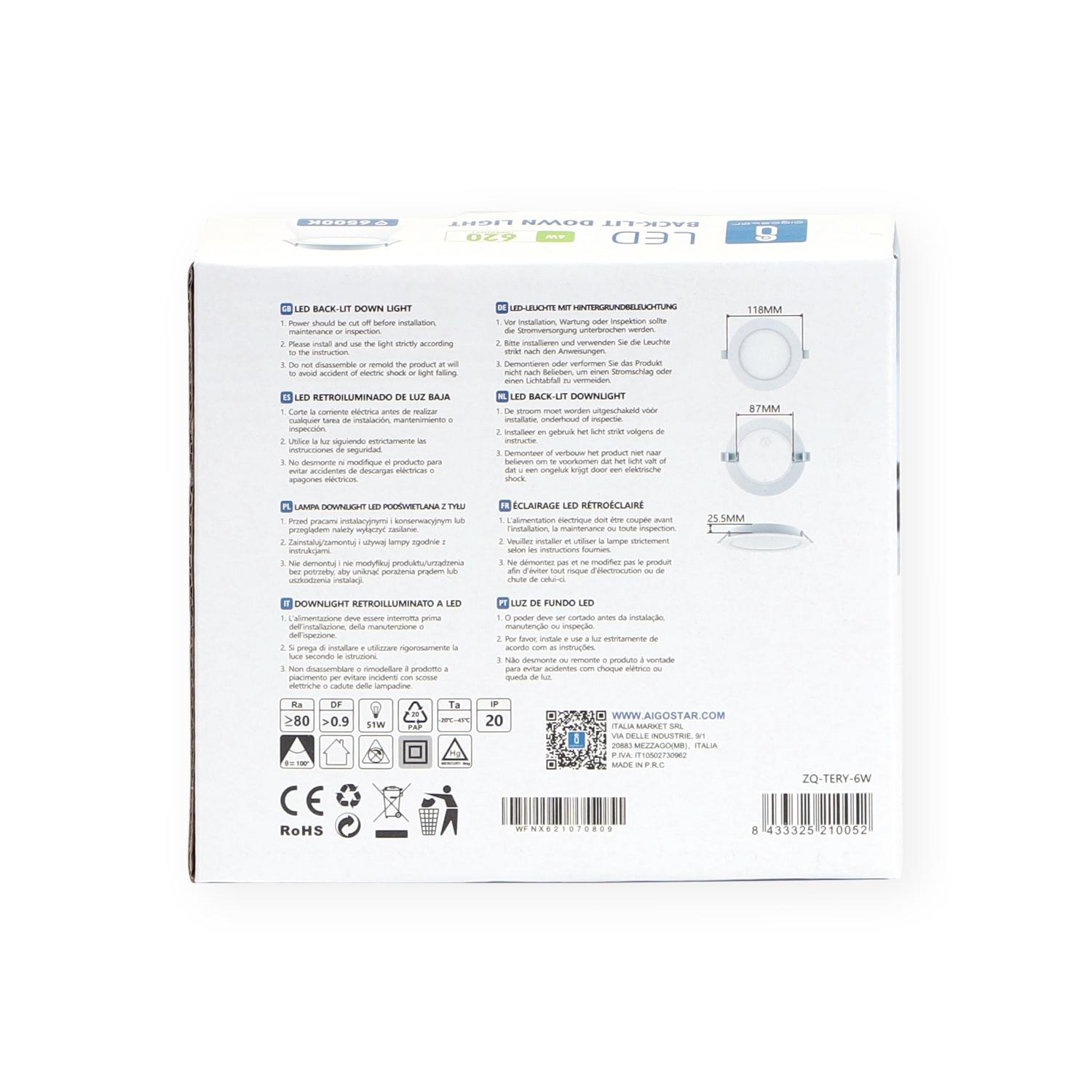 E6 LED  Flush-mounted Round Downlight 6W White Light