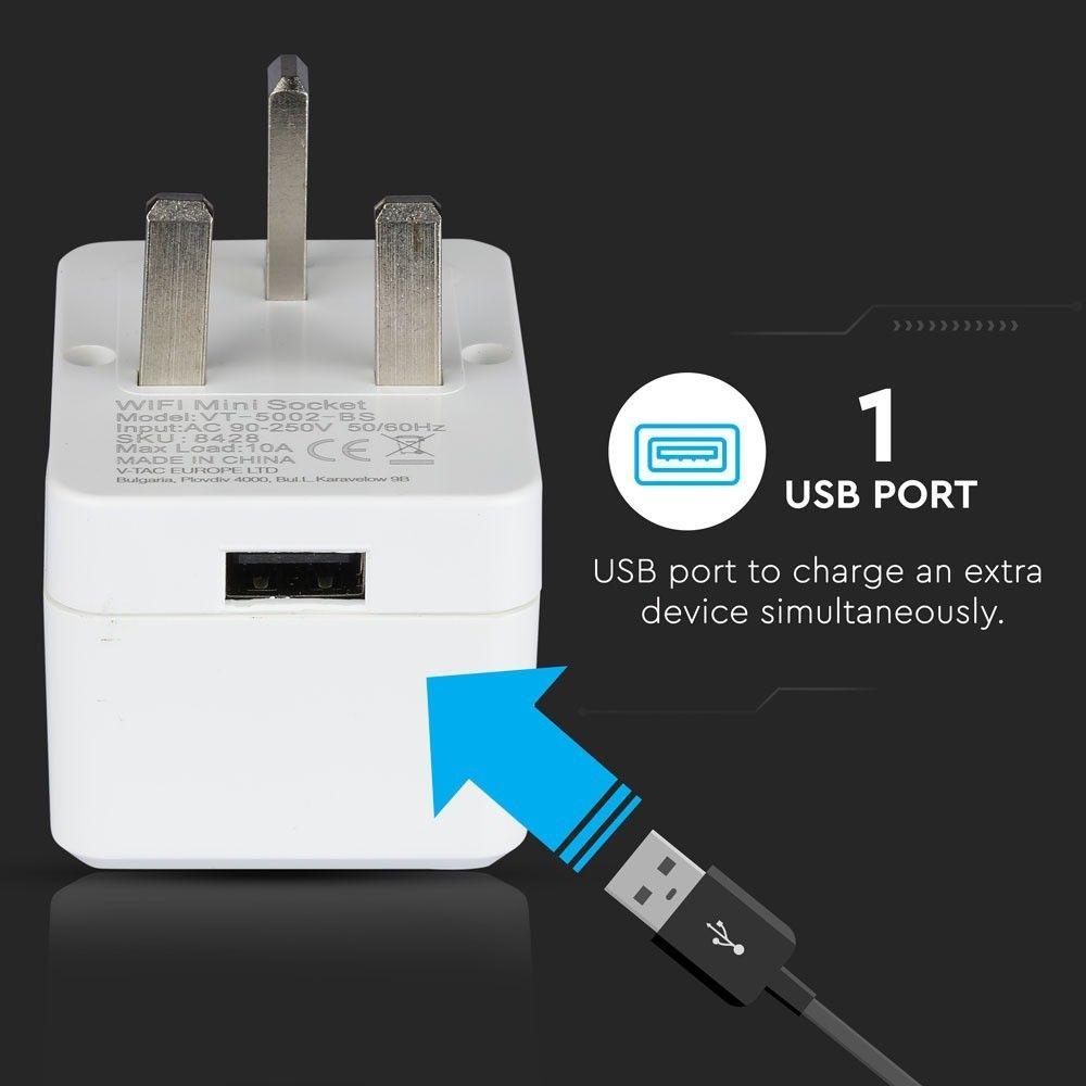 VT-5002-BS WIFI MINI BS PLUG WITH USB-COMPATIBLE WITH ALEXA & GOOGLE HOME