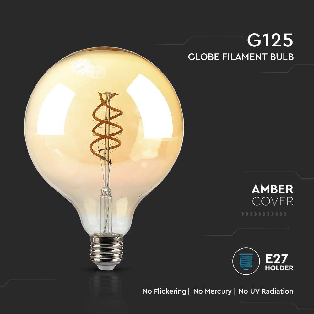 VT-2126 6W G125 LED DOUBLE SPIRAL FILAMENT BULB AMBER GLASS 1800K E27