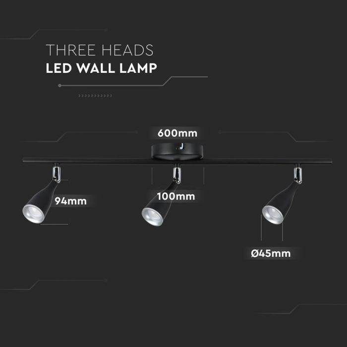 VT-813 13.5W LED WALL LIGHT(3 HEAD) 3000K BLACK