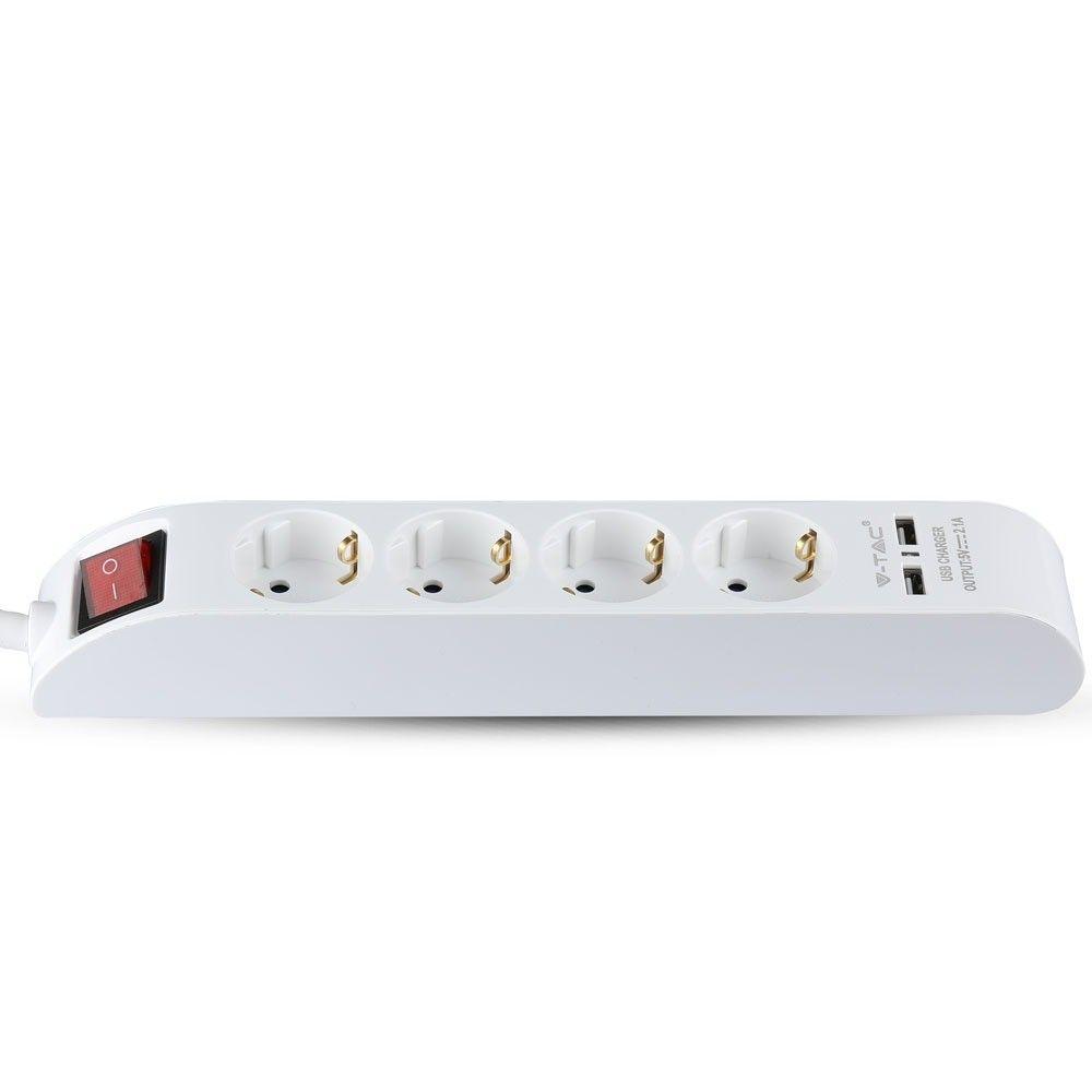 VT-1144-2 4 WAYS SOCKET WITH 2 USB PORTS(3G1.5MMX1.4M)-WHITE