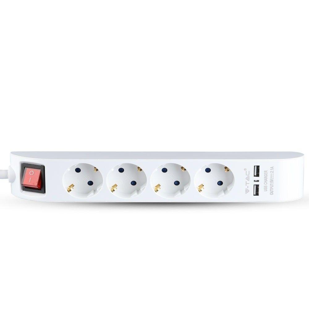 VT-1144-2 4 WAYS SOCKET WITH 2 USB PORTS(3G1.5MMX1.4M)-WHITE