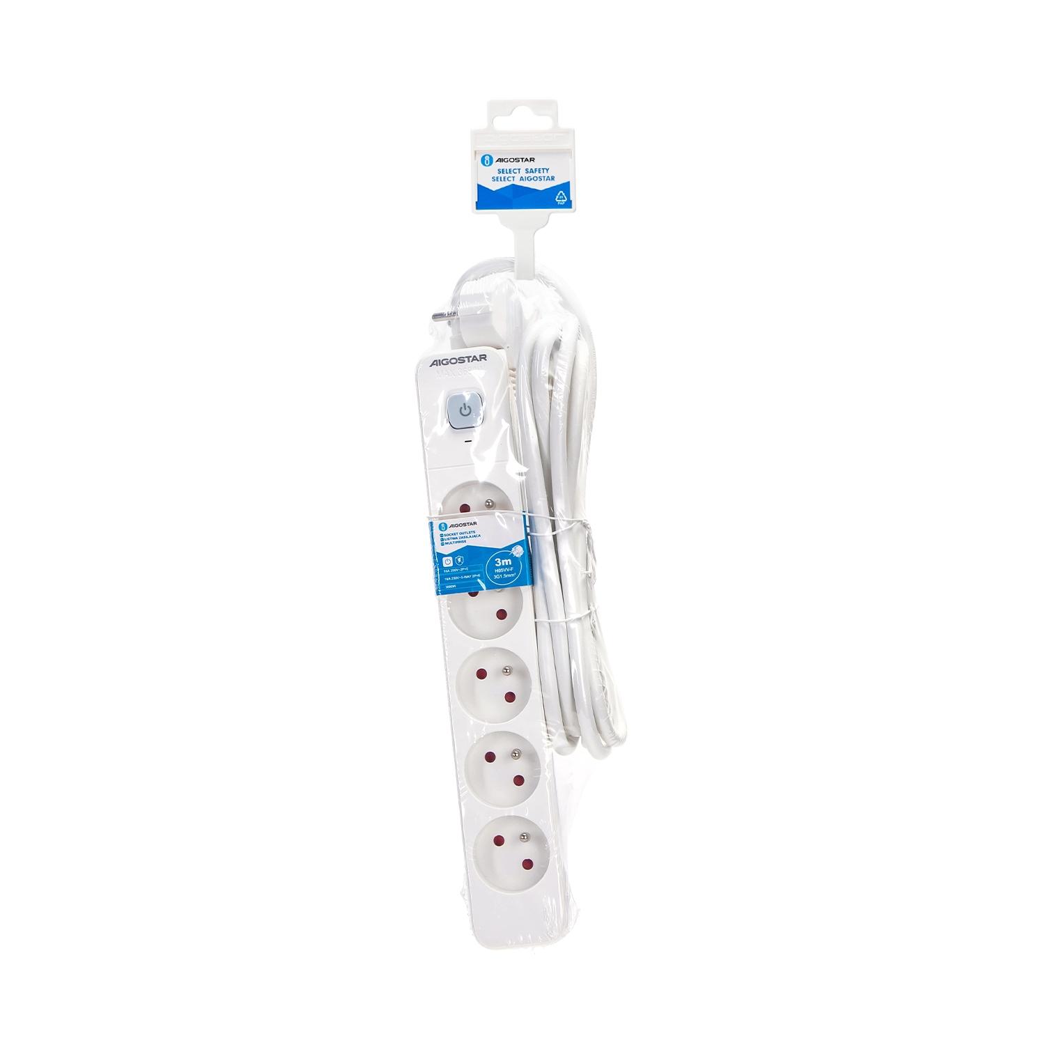 Power strips 5-way 3m H05VV-F 3G1.5m㎡ White and Gray