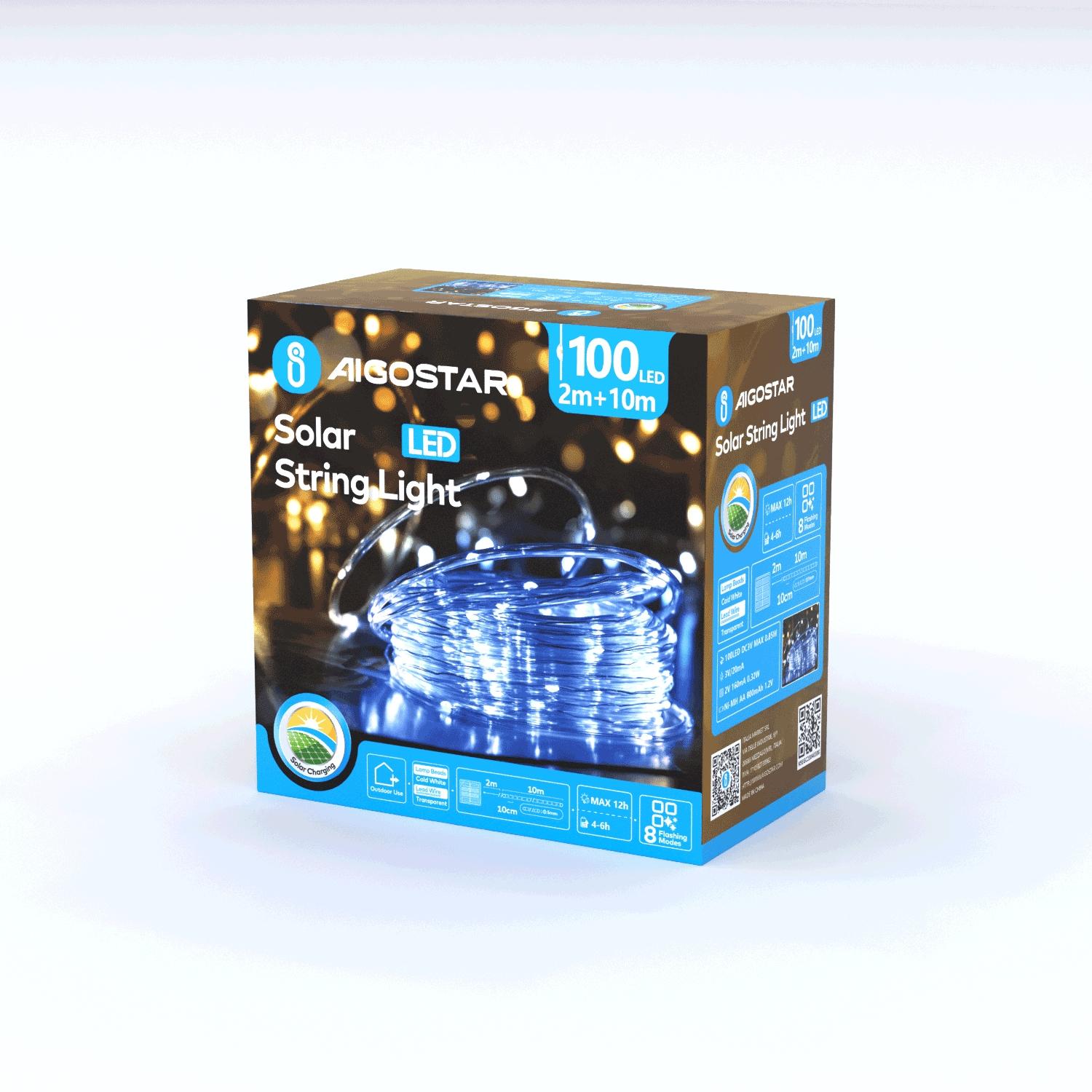 Solar -Φ5mm tube string lights, cold white, 2m+10m