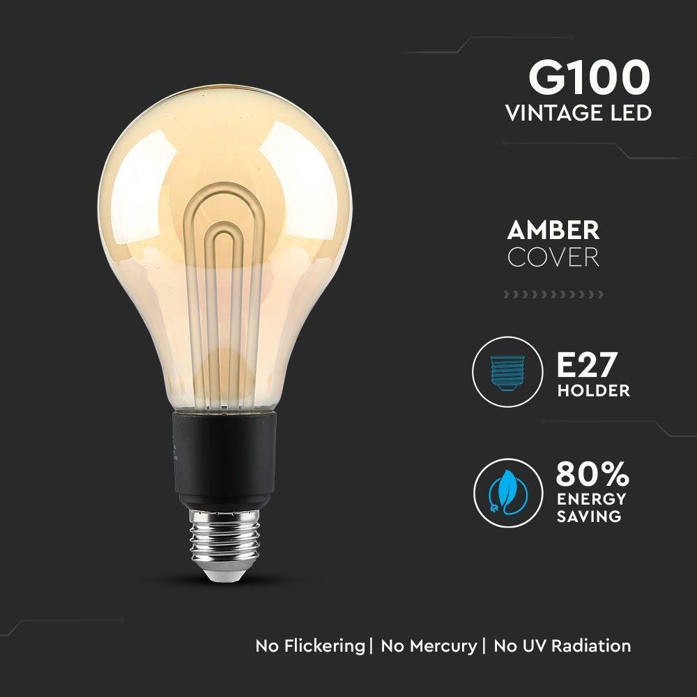 5W G100 Żarówka LED Vintge, Barwa:2200K, Trzonek:E27, VTAC, SKU 2748