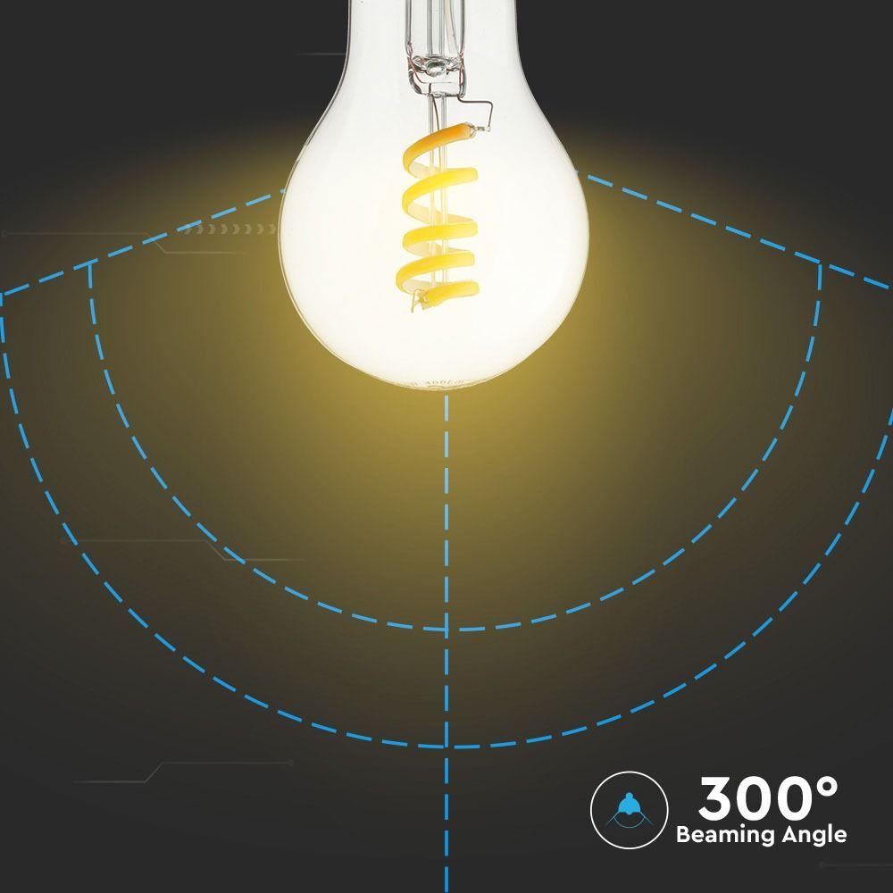 4W Żarówka LED Filament - Spiralna, Klosz: Transparentny, Trzonek:E27, Barwa:2700K, VTAC, SKU 7336