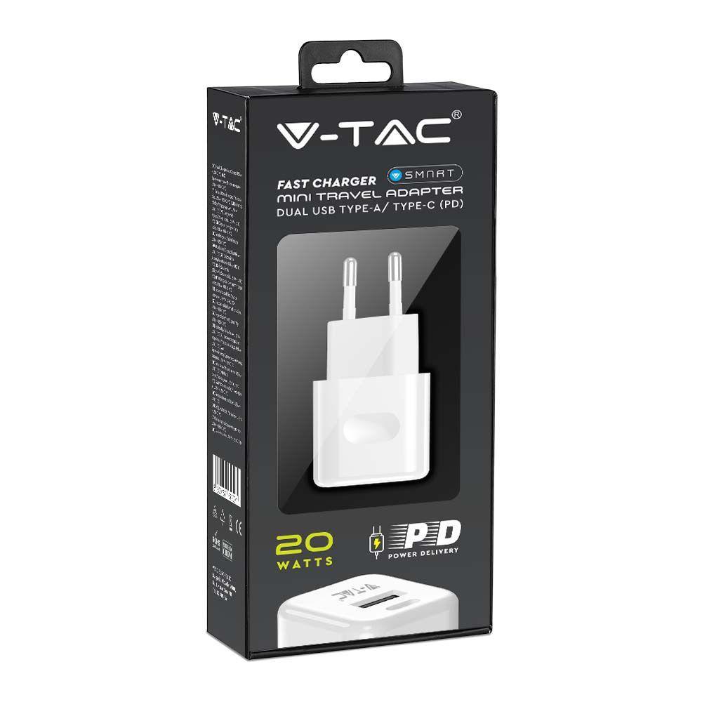 VT-5320 20W CHARGING ADAPTER 1 PD+1 QC PORT WHITE