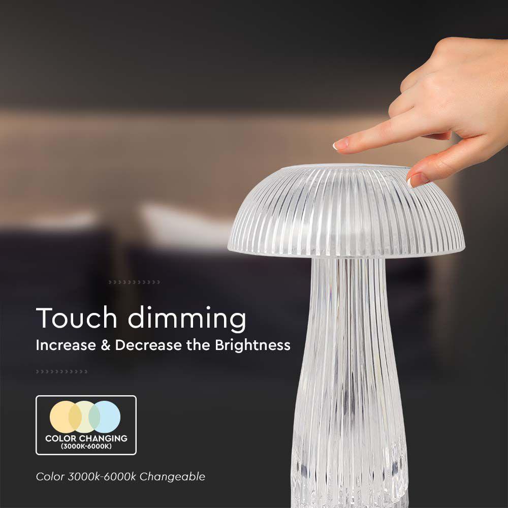 VT-1040 LED TABLE LAMP 1800mAH BATTERY D:160x250 3IN1 TRANSPARENT BODY