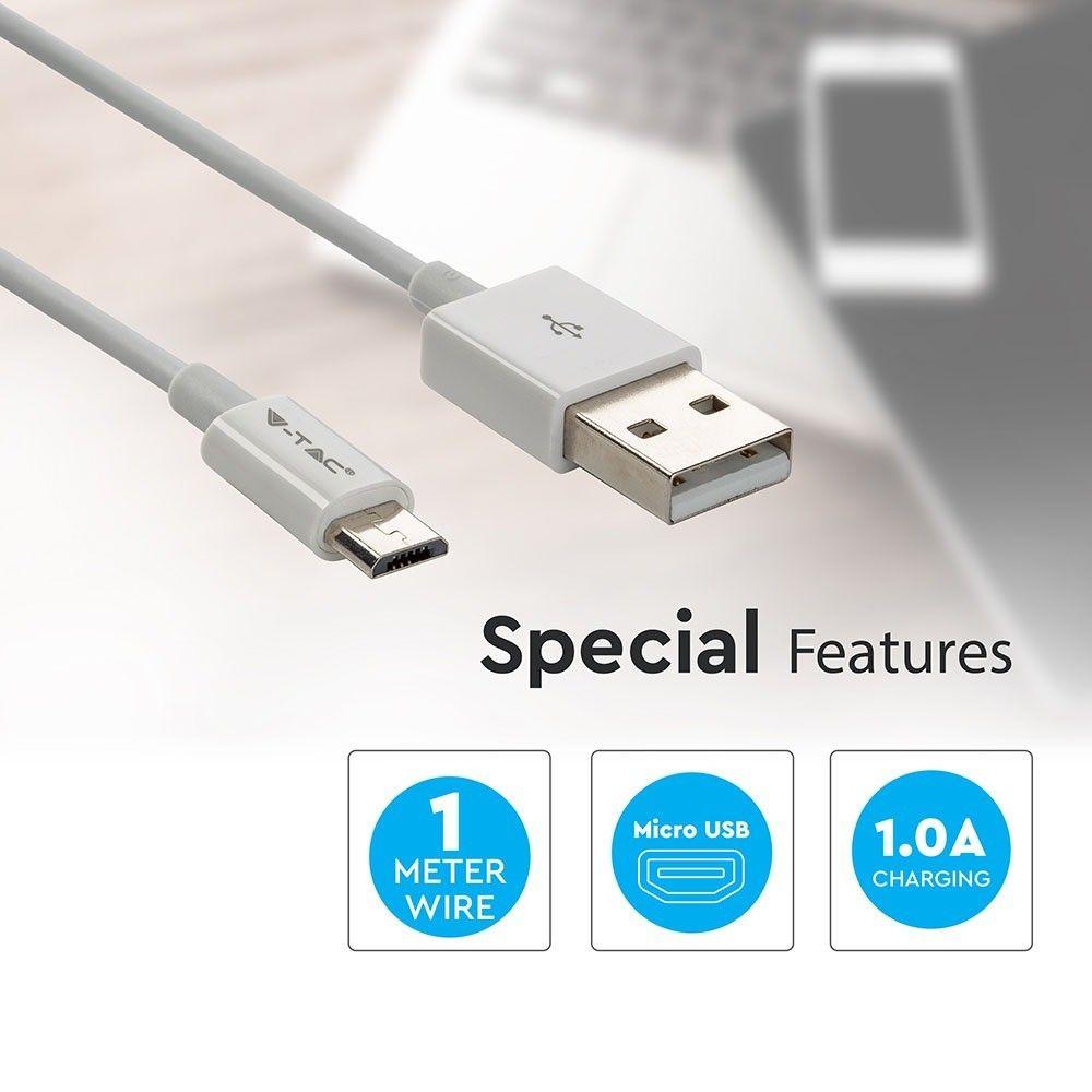 VT-5321 1M MICRO USB CABLE-WHITE(SILVER SERIES)