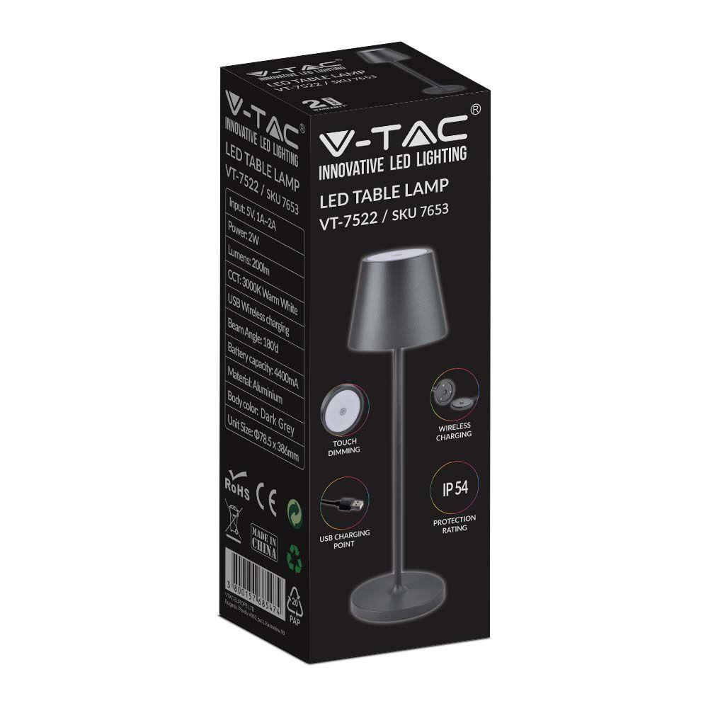 VT-7522 LED 2W TABLE LAMP 4400mA BATTERY 3000K IP54 BLACK BODY