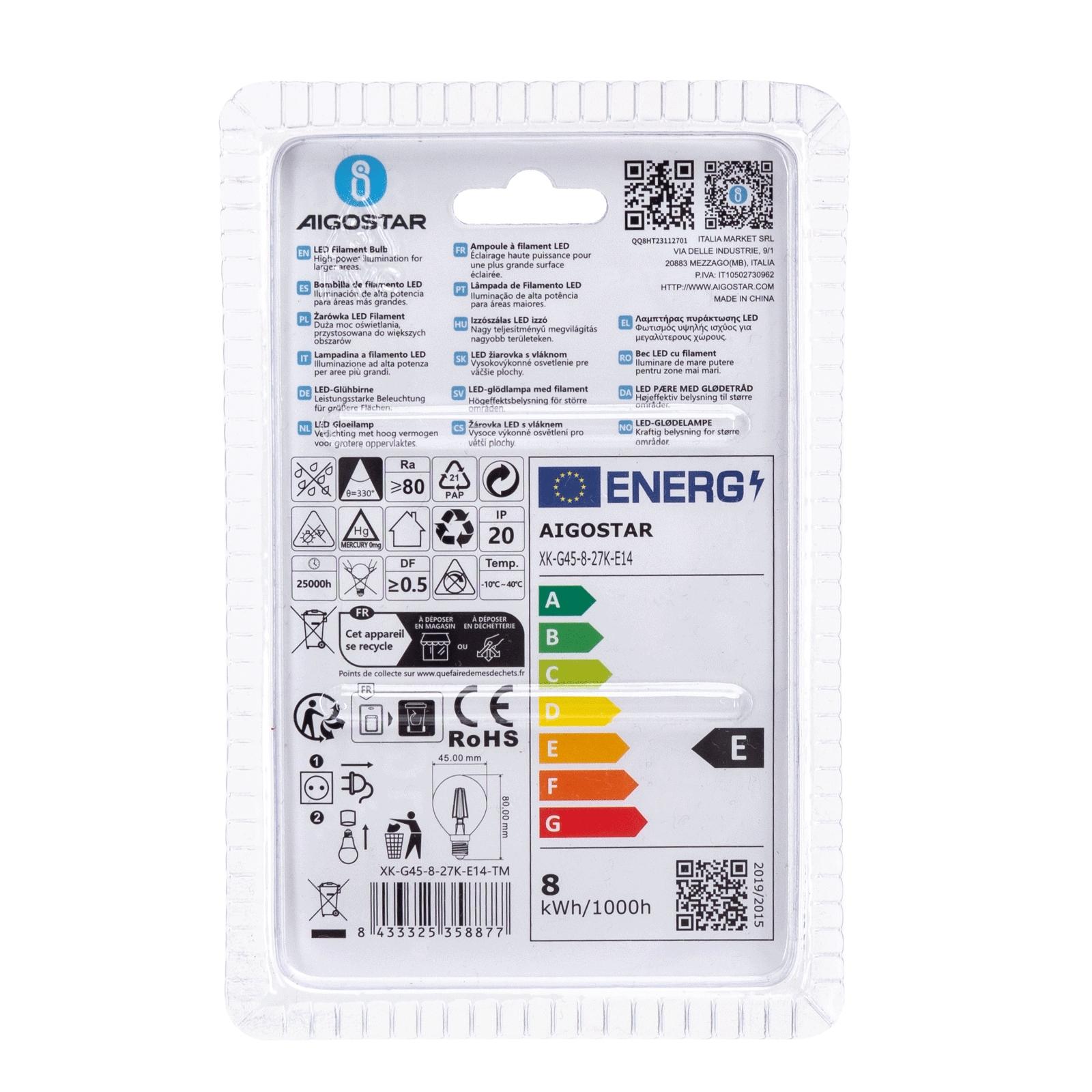 LED Filament Bulb (Clear) G45 E14 8W