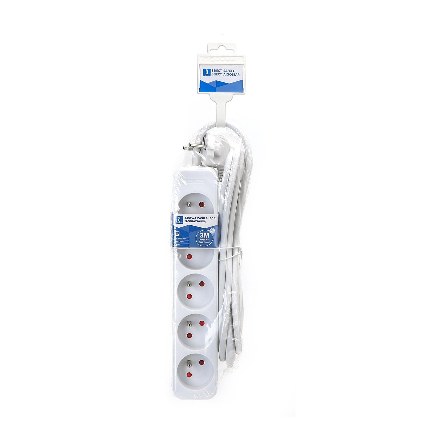 Power strips 5-way 3m H05VV-F 3G1.0m㎡ White