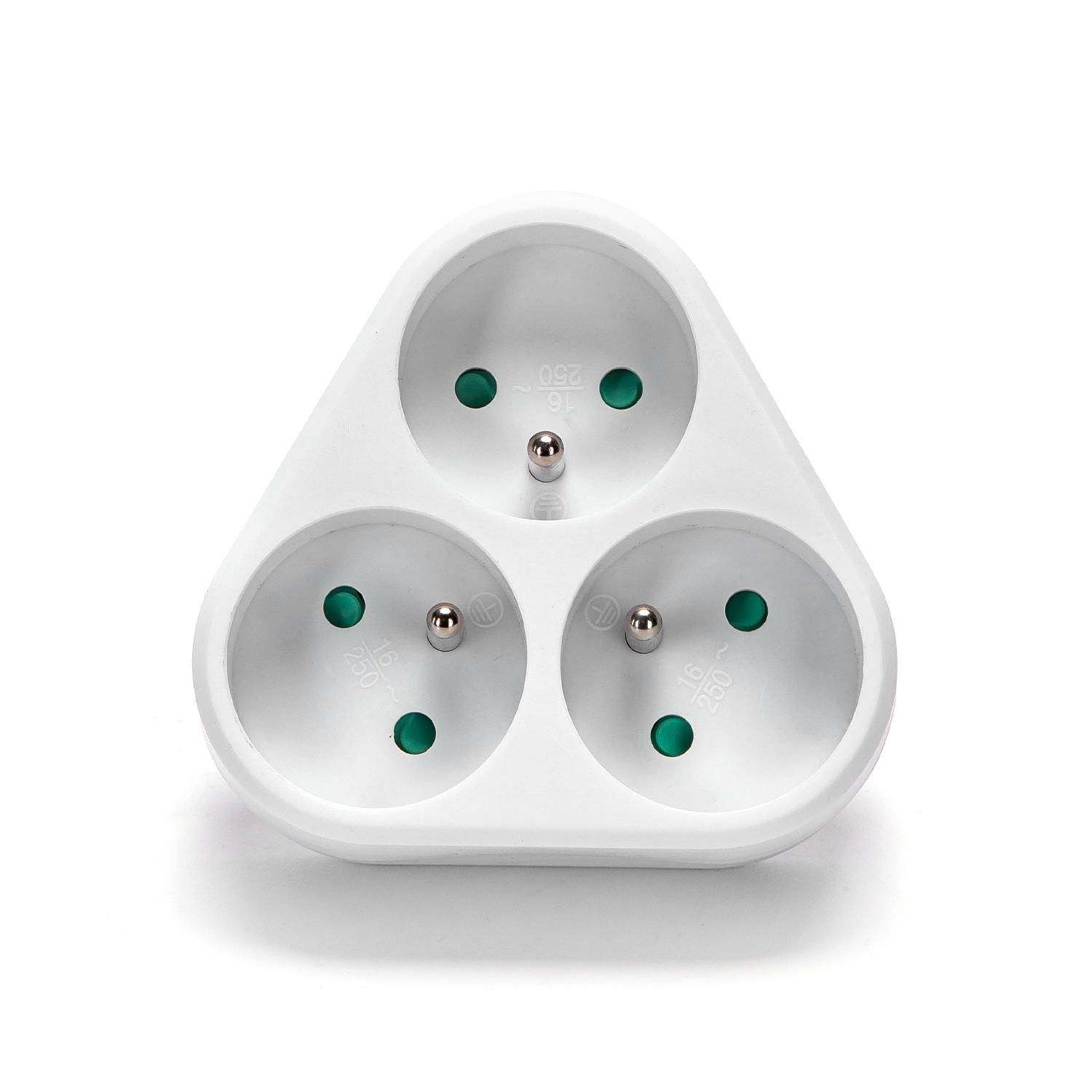 French 3-Way Adaptor (Without Switch) 16A White