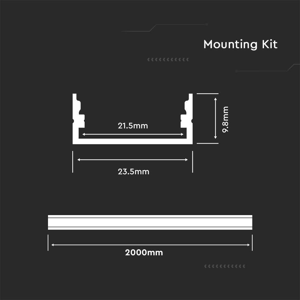 VT-8108-W MOUNTING KIT WITH DIFFUSER FOR LED STRIP PCB 20MM SURFACE 2000X23.5X10.4MM WHITE