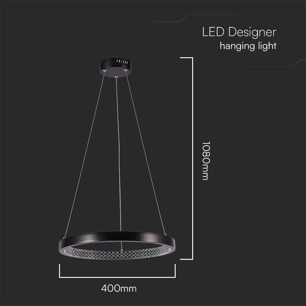 VT-7823 19W LED HANGING LAMP (40CM) 4000K CRYSTAL ACRYLIC INSIDE, BLACK BODY