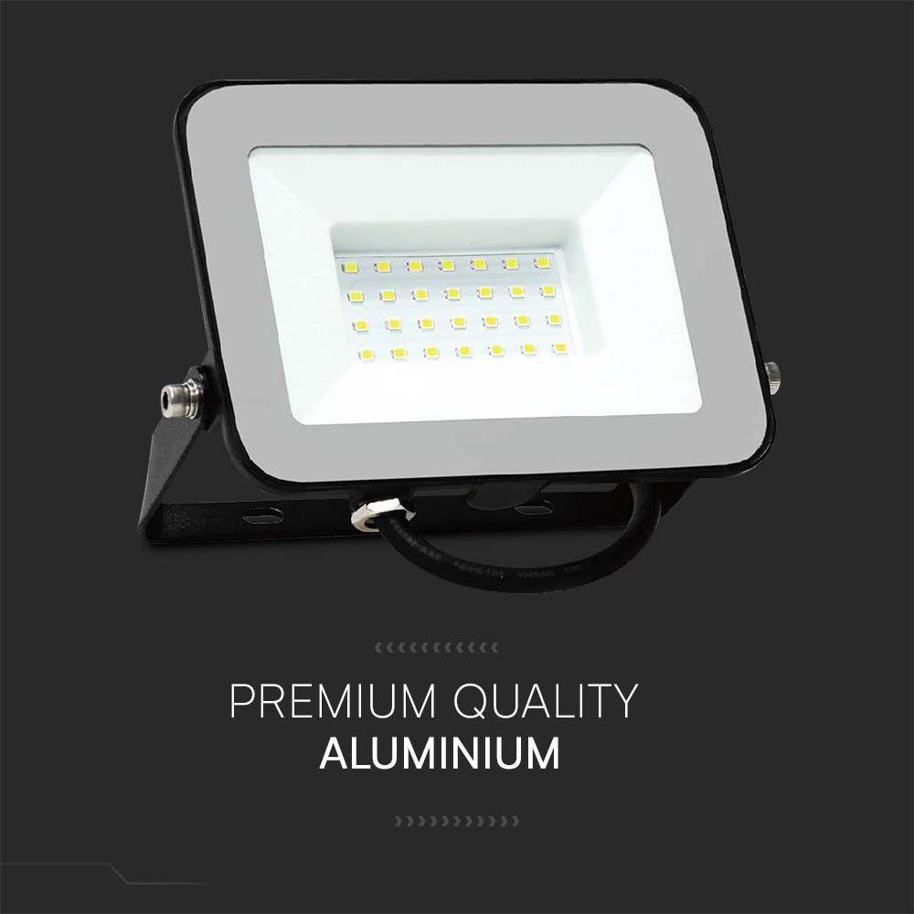 VT-44030-1 30W SMD FLOODLIGHT SAMSUNG CHIP & CABLE 1M 4000K BLACK BODY GREY GLASS