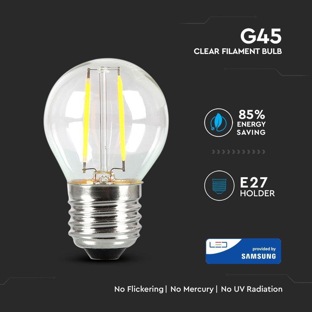 4W G45 Żarówka LED Filament, Klosz Transparentny, Chip SAMSUNG, Barwa:4000K, Trzonek:E27, VTAC, SKU 944