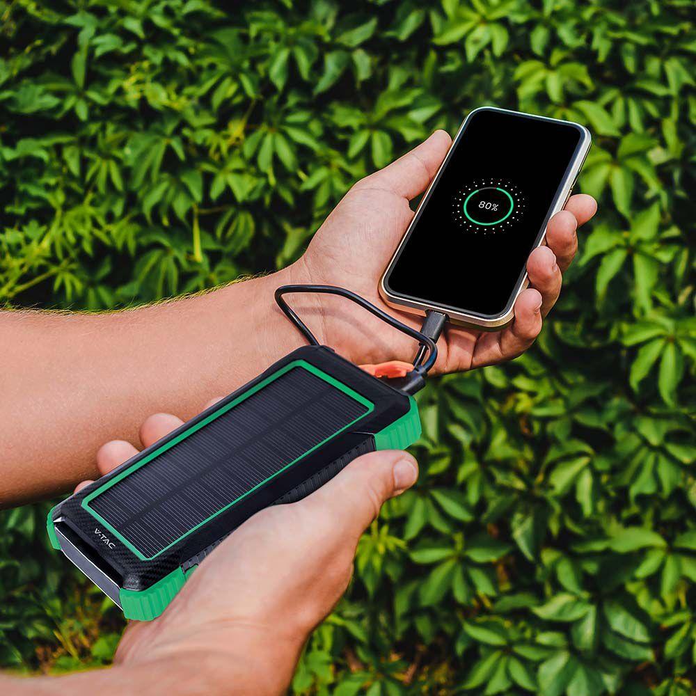 Power Bank, Ładowanie solarne, 10000mAh, Czarny, VTAC, SKU 7835