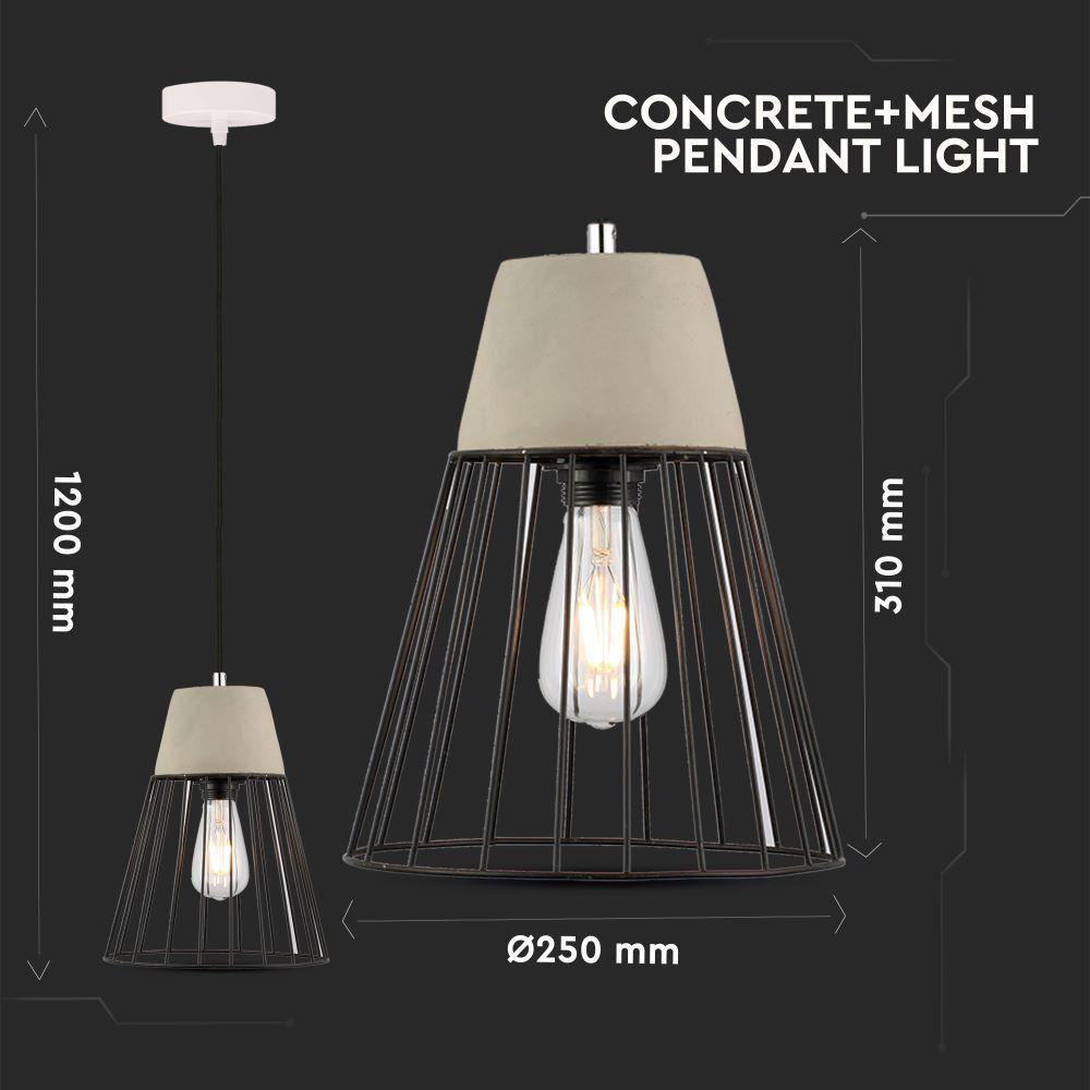 VT-7253 E27 CONCRETE+MESH PENDANT LIGHT D:250