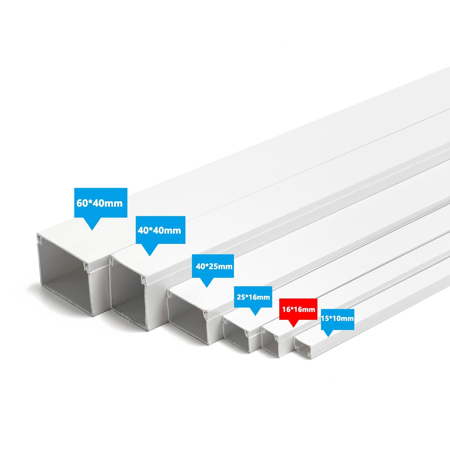 PVC white square trunking with adhesive backing L2000*W16*H16mm