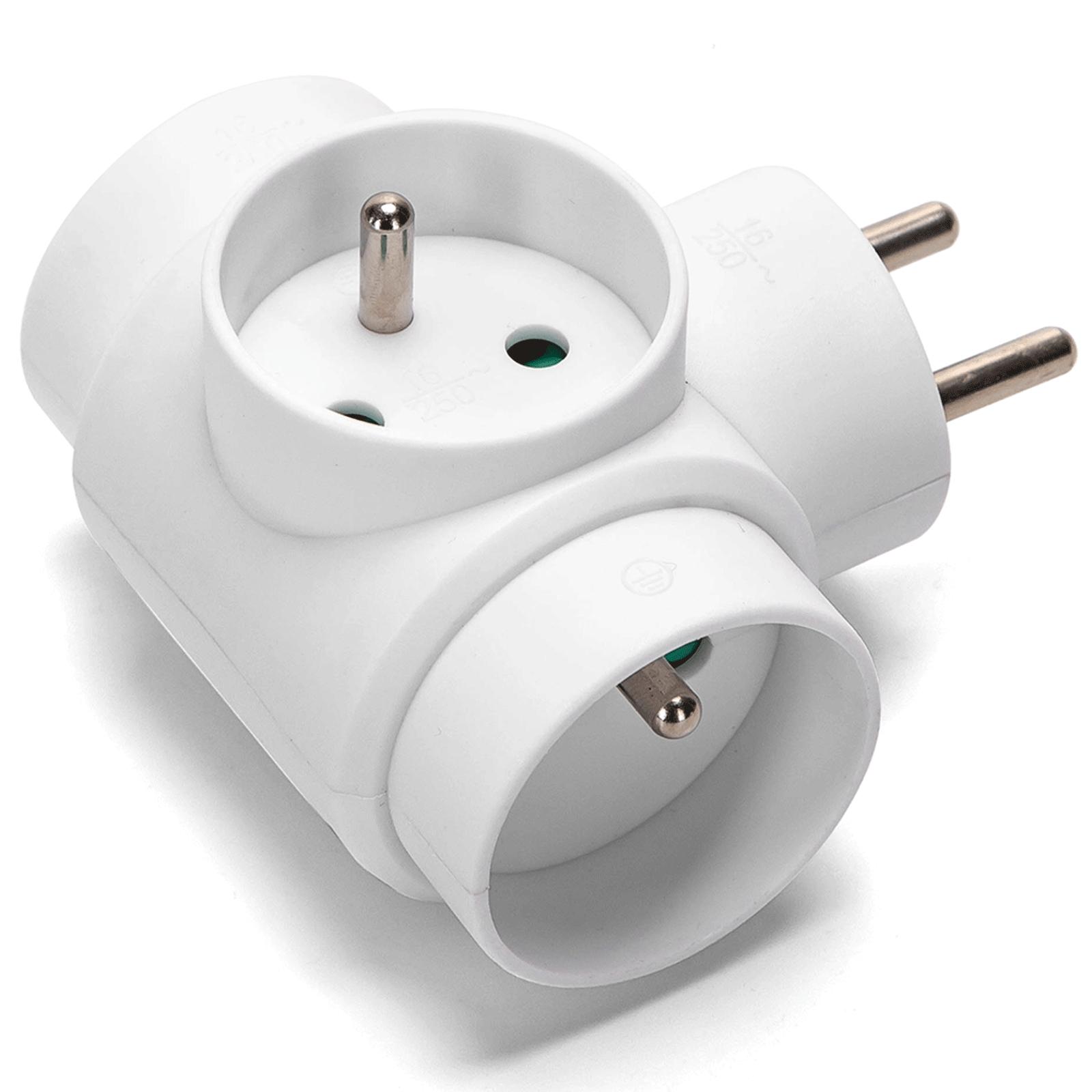 French 3-Way Adaptor (Without Switch) 16A White