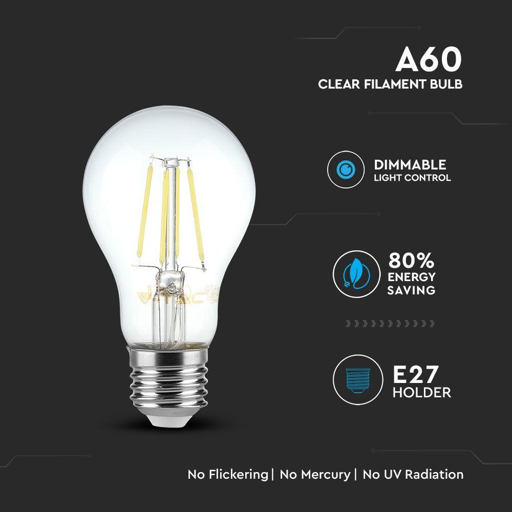 VT-1885D 4W A60 LED FILAMENT BULB 2700K E27 DIMMABLE