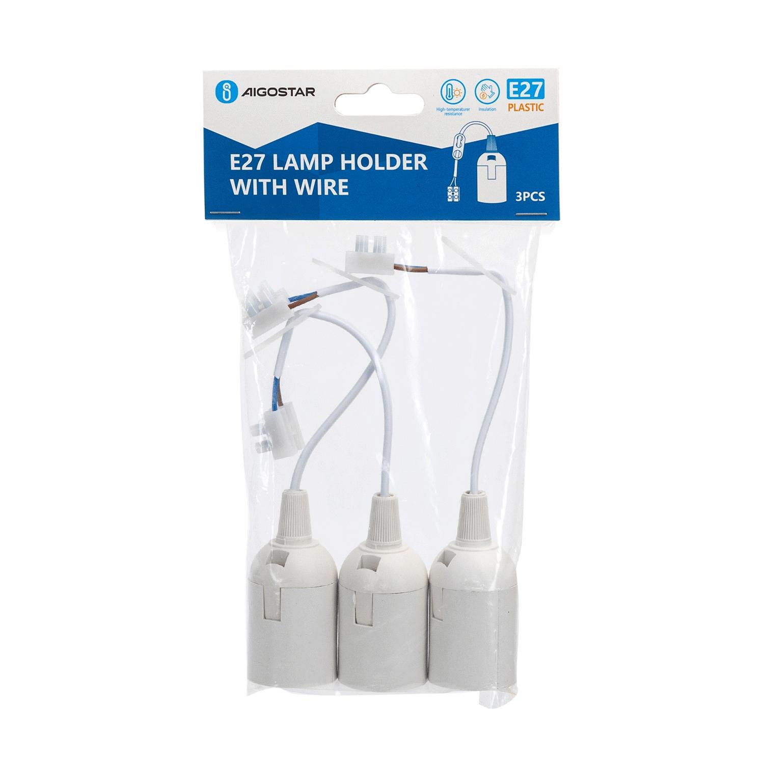 E27 plastic lamp holder with wiring terminal white 3pcs