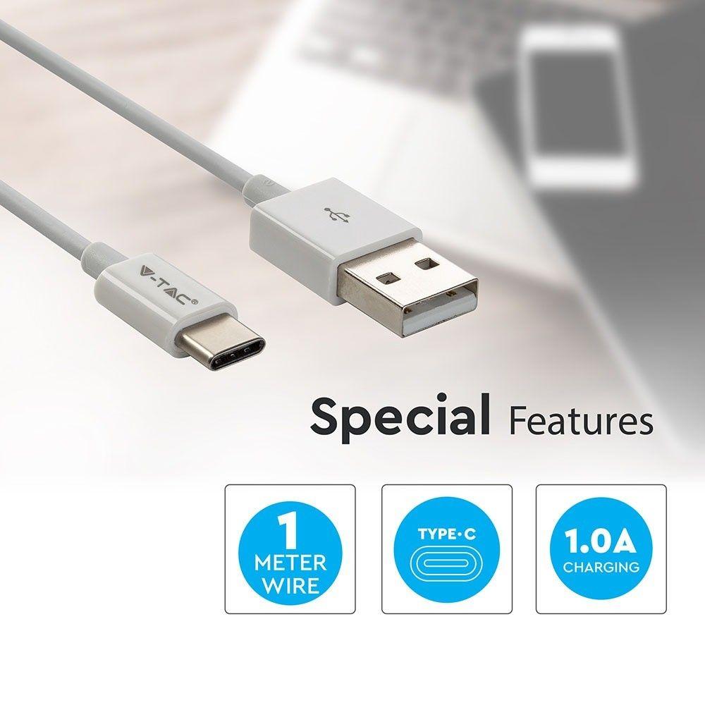 VT-5322 1M TYPE-C USB CABLE-WHITE(SILVER SERIES)