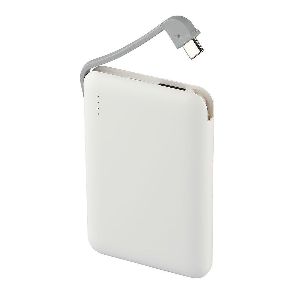 VT-3510 5000mah POWER BANK WITH LED LIGHT DISPLAY & BUILT IN CABLE -WHITE