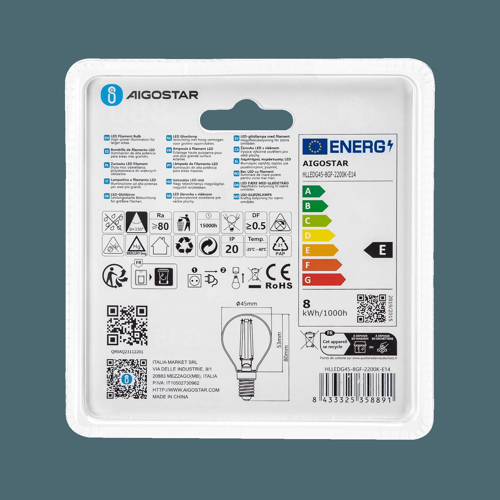 Żarówka LED Filament (Bursztynowa) G45 E14 8W