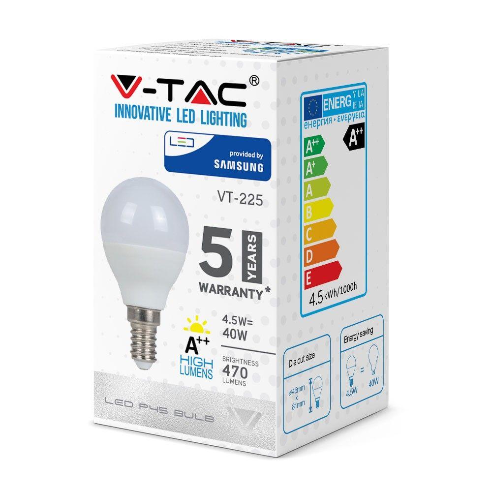 VT-225 4.5W P45 PLASTIC BULB SAMSUNG CHIP 6400K E14 A++