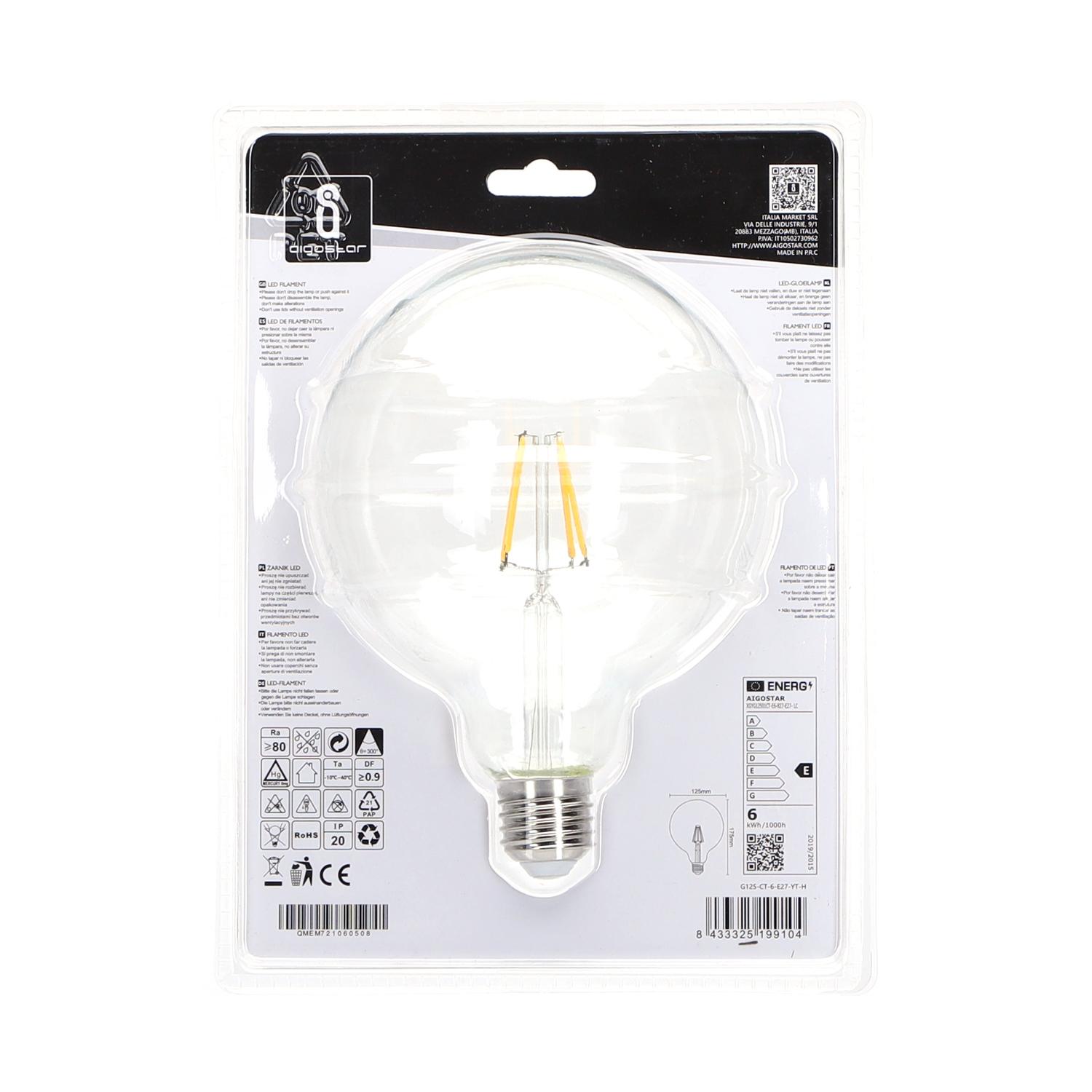 LED Filament Bulb (Clear) G125 E27 6W