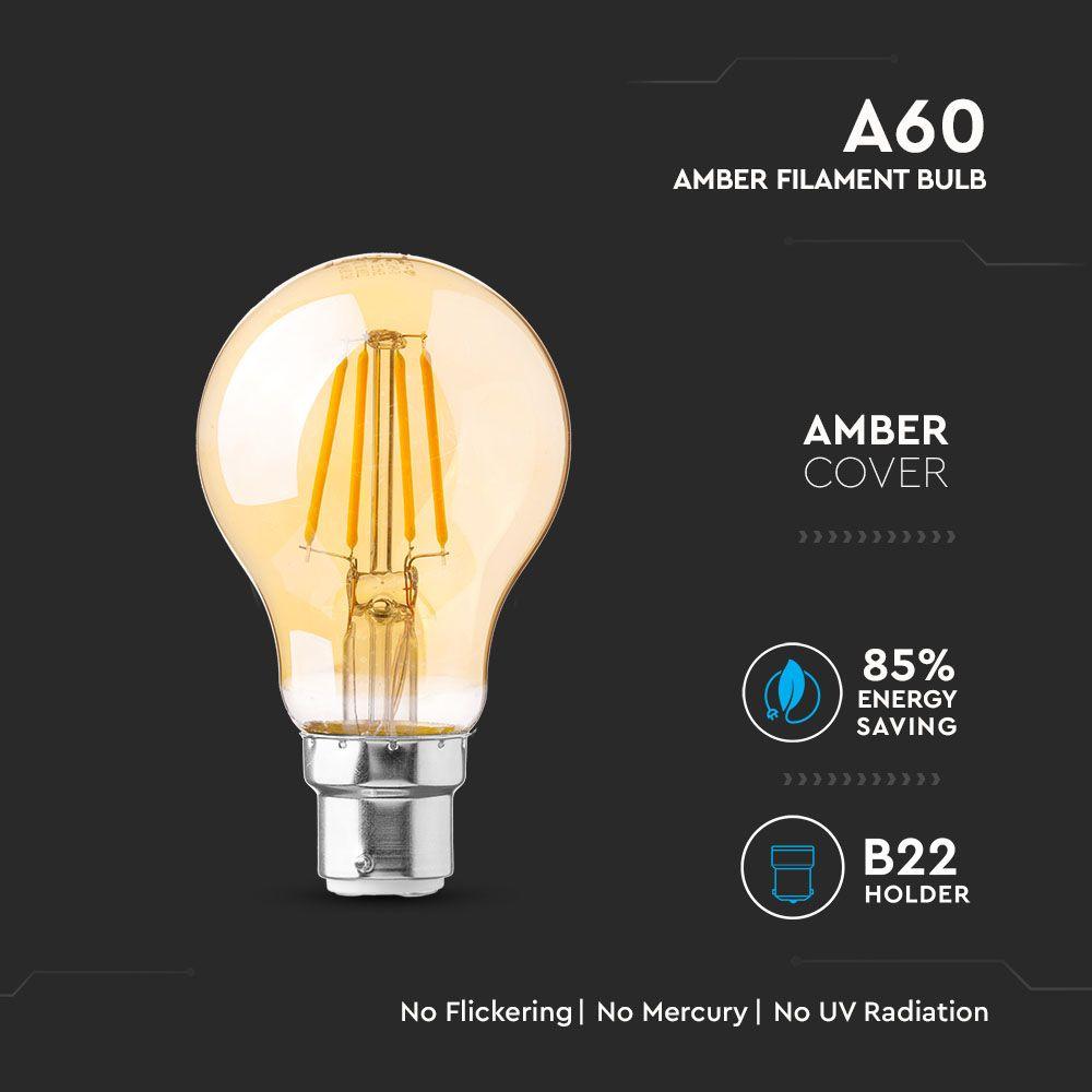 VT-228 4W A60 FILAMENT BULB-AMBER GLASS SAMSUNG CHIP 2200K B22