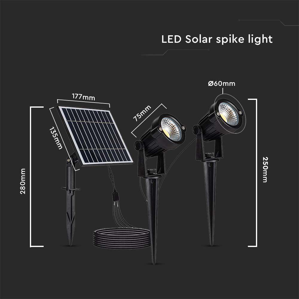 VT-11031 2x1.2W SOLAR SPIKE LED LIGHT 3000K BLACK BODY IP65