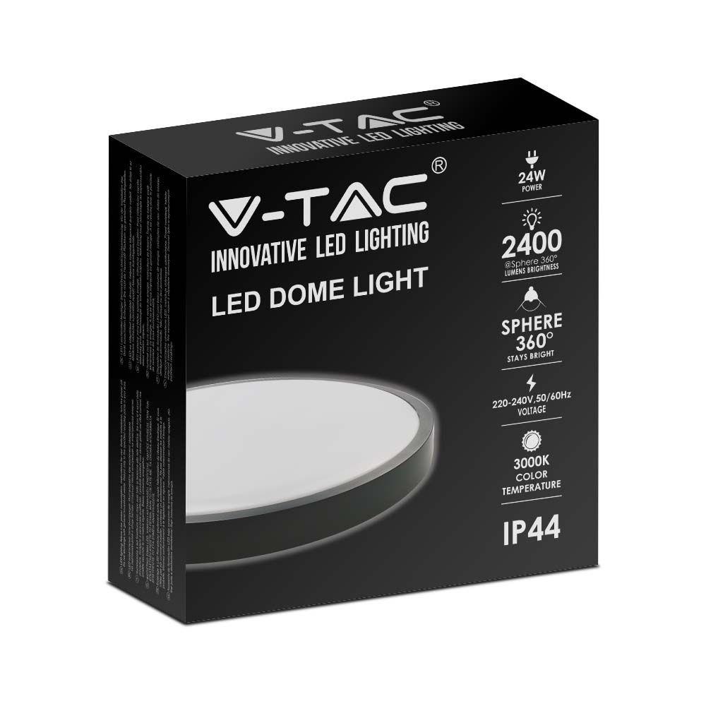 24W Plafon LED, Średnica: 295mm, Barwa:6500K, Klosz: Okrągły mleczny czarna ramka, IP44, VTAC, SKU 7638