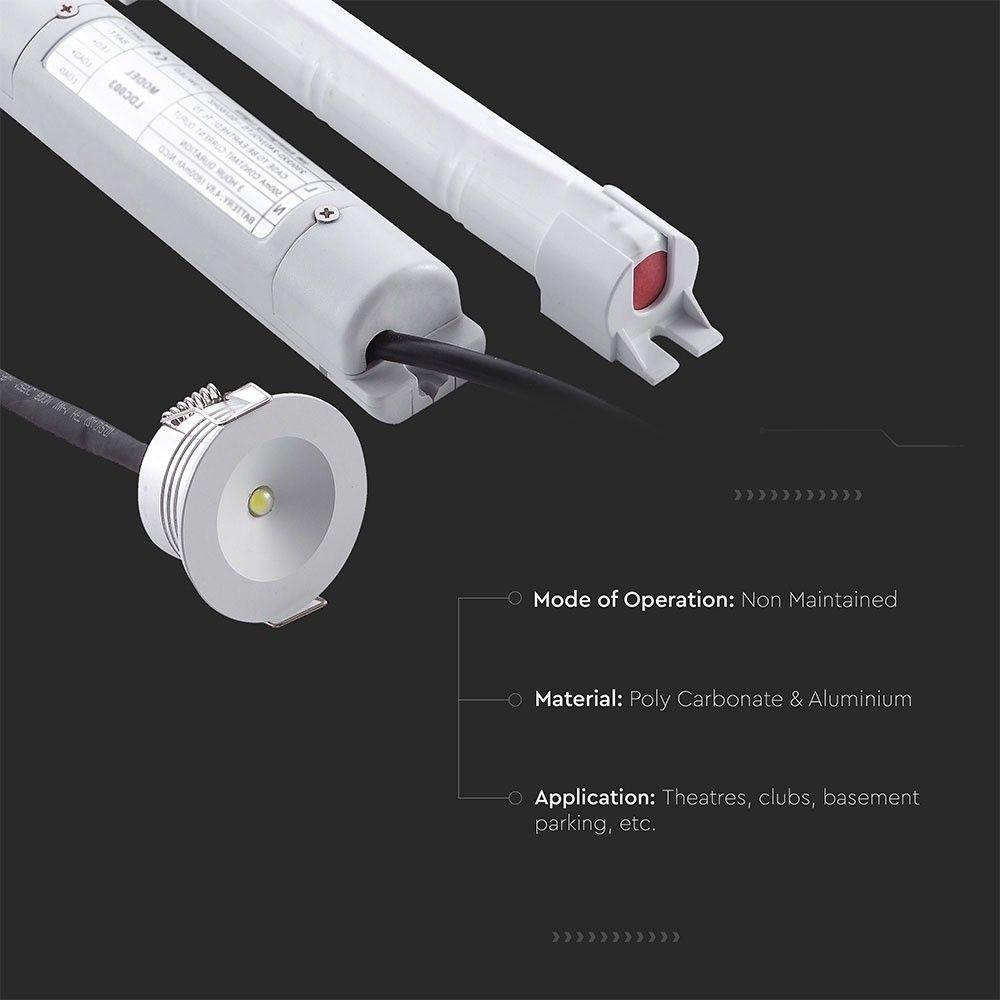 3W Oprawa awaryjna LED DOWNLIGHT, Barwa:5500K, VTAC, SKU 8274