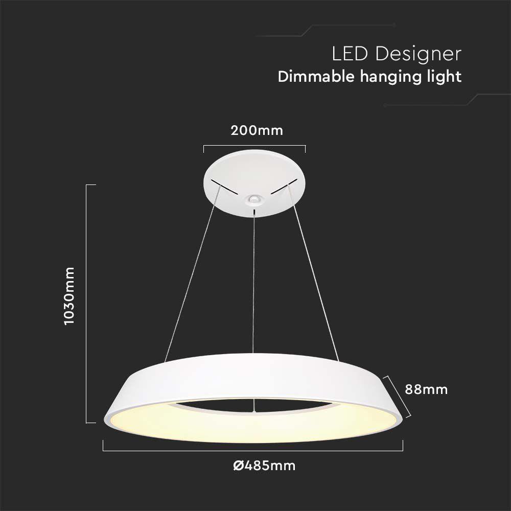 48W Lampa wisząca dekoracyjna LED Triac, Ściemniana, 3000K, Kolor: Biały     , VTAC, SKU 6903