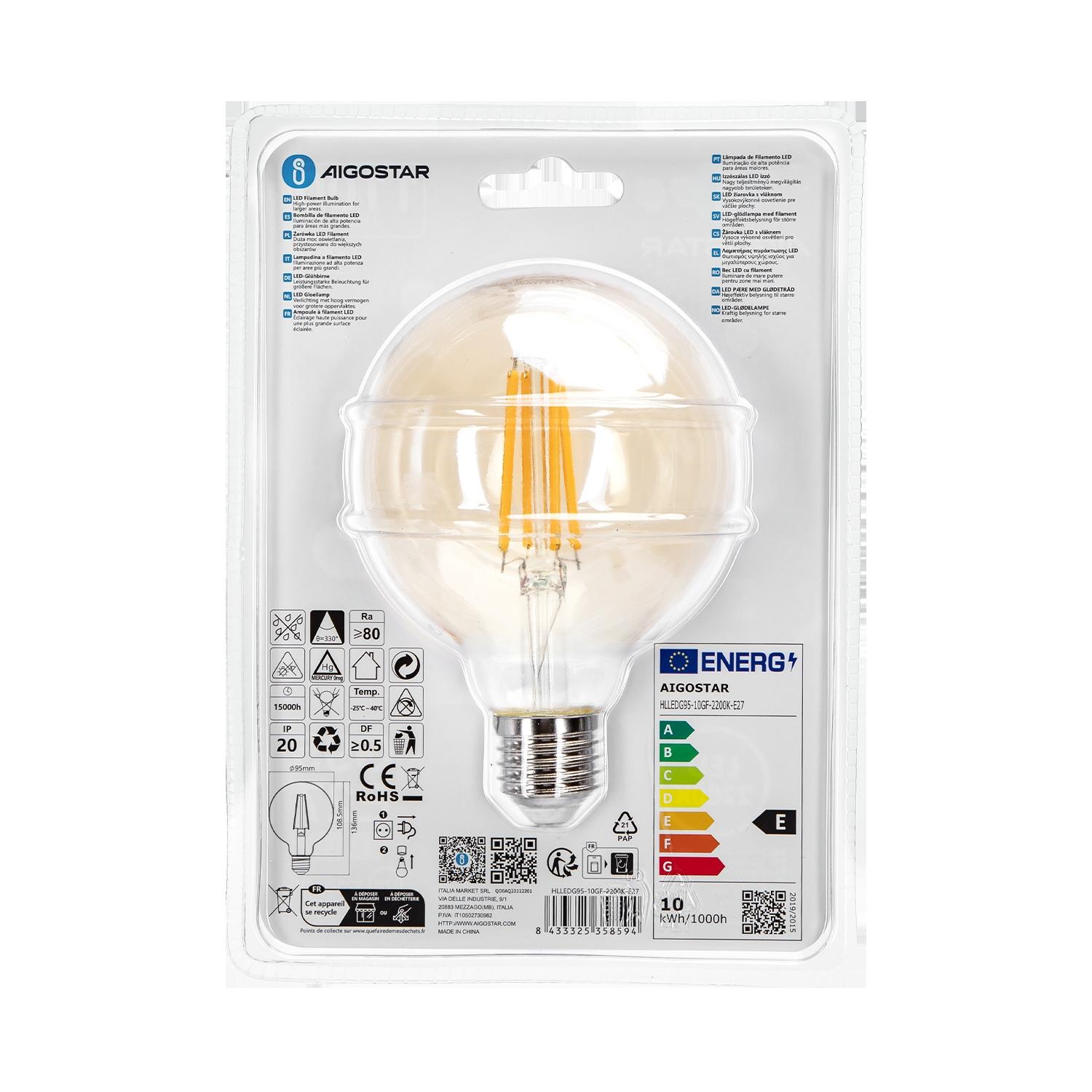 Żarówka LED Filament (Bursztynowa) G95 E27 10W