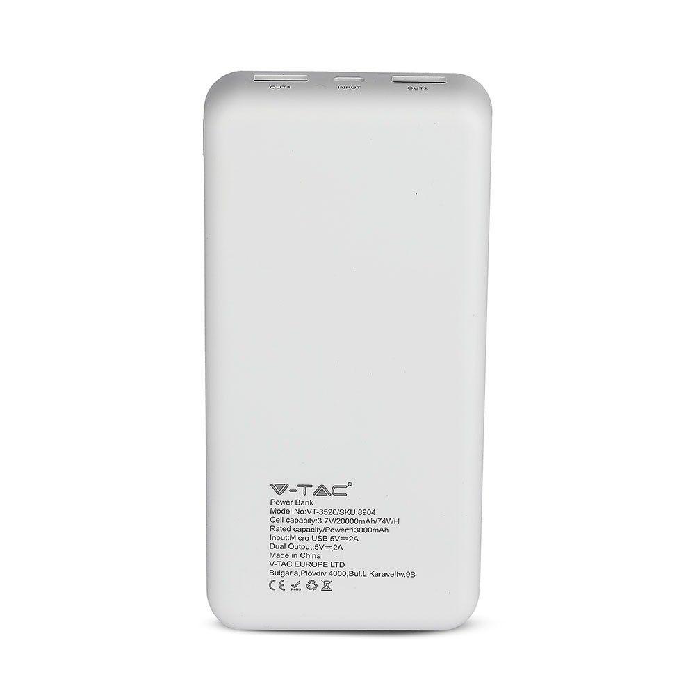 Power Bank, 3.7V/20000mAh, Biały, VTAC, SKU 8904