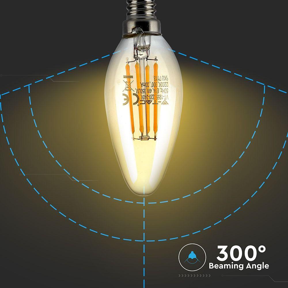 VT-1955 4W CANDLE FILAMENT BULB AMBER GLASS 2200K E14