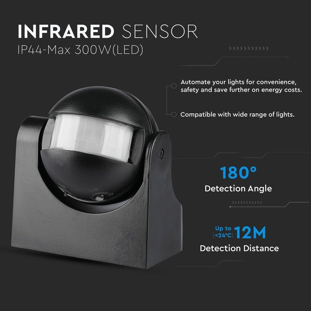 VT-8003 INFRARED MOTION SENSOR-BLACK BODY, IP44 (MAX:300W LED)