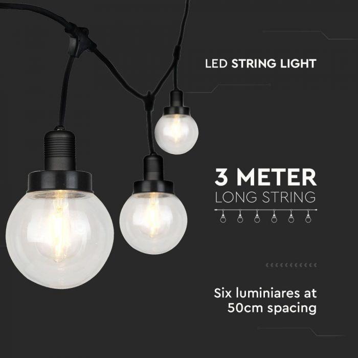 VT-720S LED STRING LIGHT(3M) WITH BULB (6 BULBS)-MATT BLACK IP65