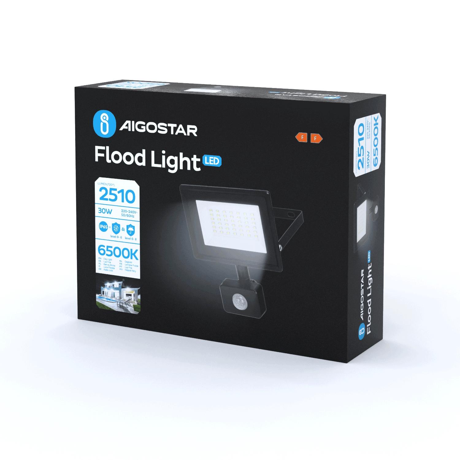 LED Motion Sensor Floodlight Black 30W (Die-casting)