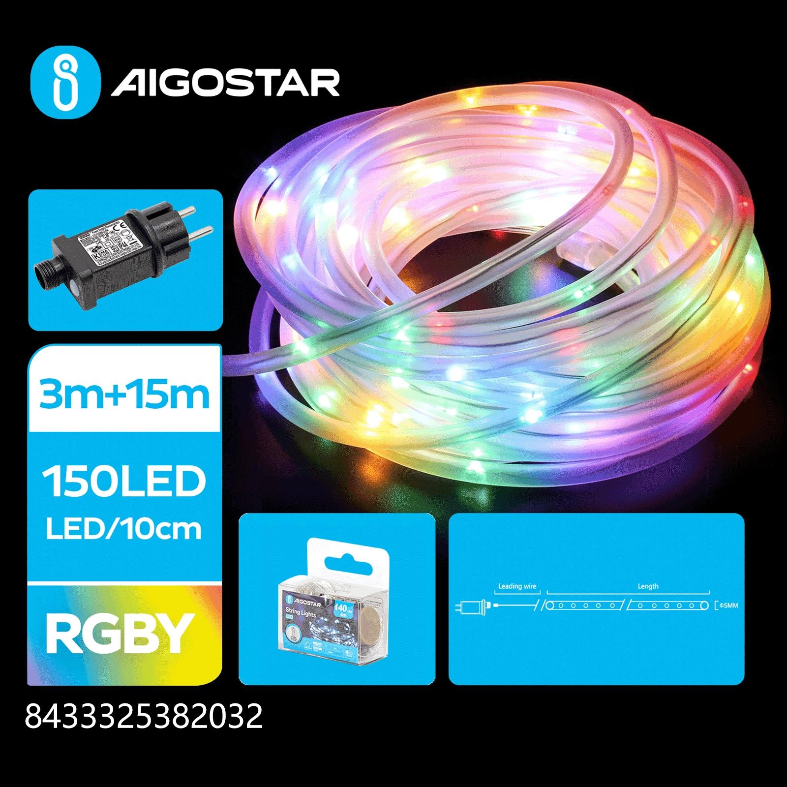 Low-voltage light string, Φ9mm tube lights, RGBY , 3m+15m