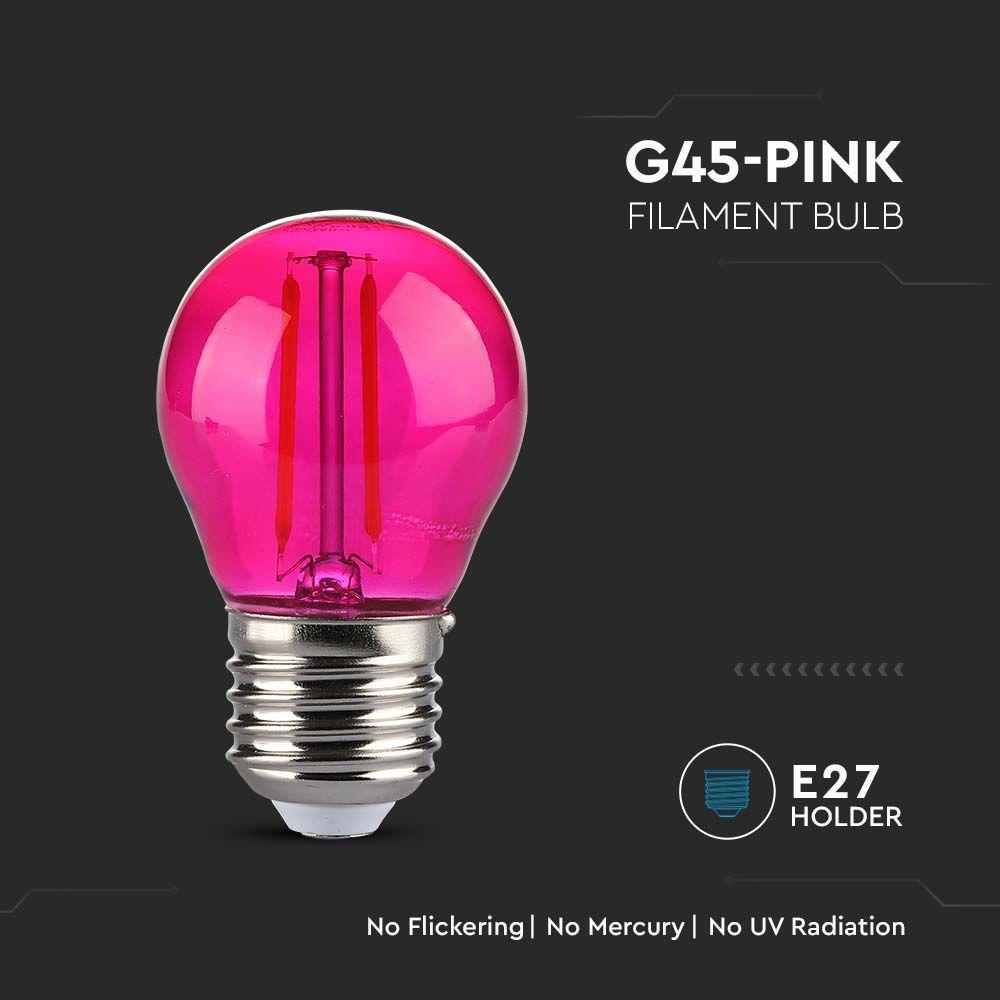 2W G45 Żarówka LED Filament, Różowy, Trzonek:E27, VTAC, SKU 217410