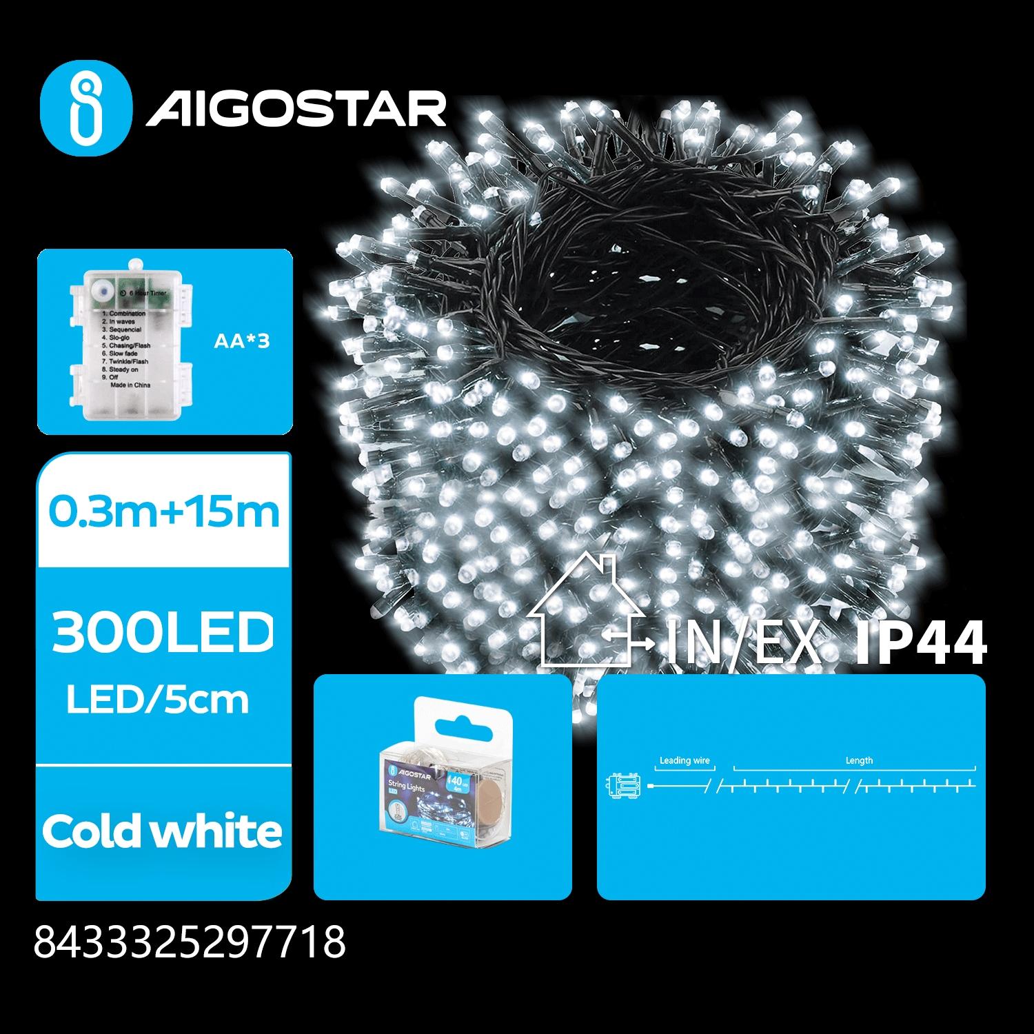 3AA battery flat string lights, cold white, 15m