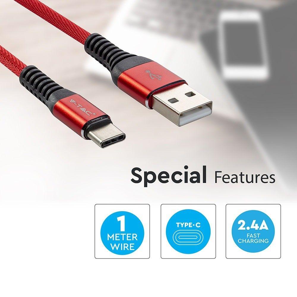 VT-5352 1M TYPE-C USB BRAIDED CABLE-RED(GOLD SERIES)